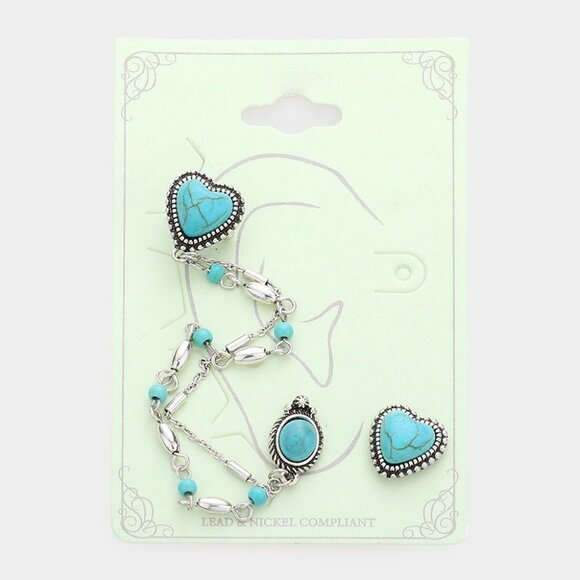 NEW Turquoise Stone Heart Ear Cuff Earrings Boho Western - Picture 1 of 7